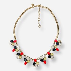 JCrew Statement Bib Necklace Prong Stones Colorful Gold‎ Tone Vintage